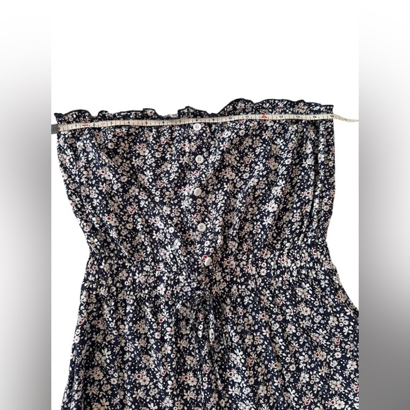 Navy & White Floral Strapless Mini Dress Size M Summer Cottagecore Boho Chic - Picture 9 of 11